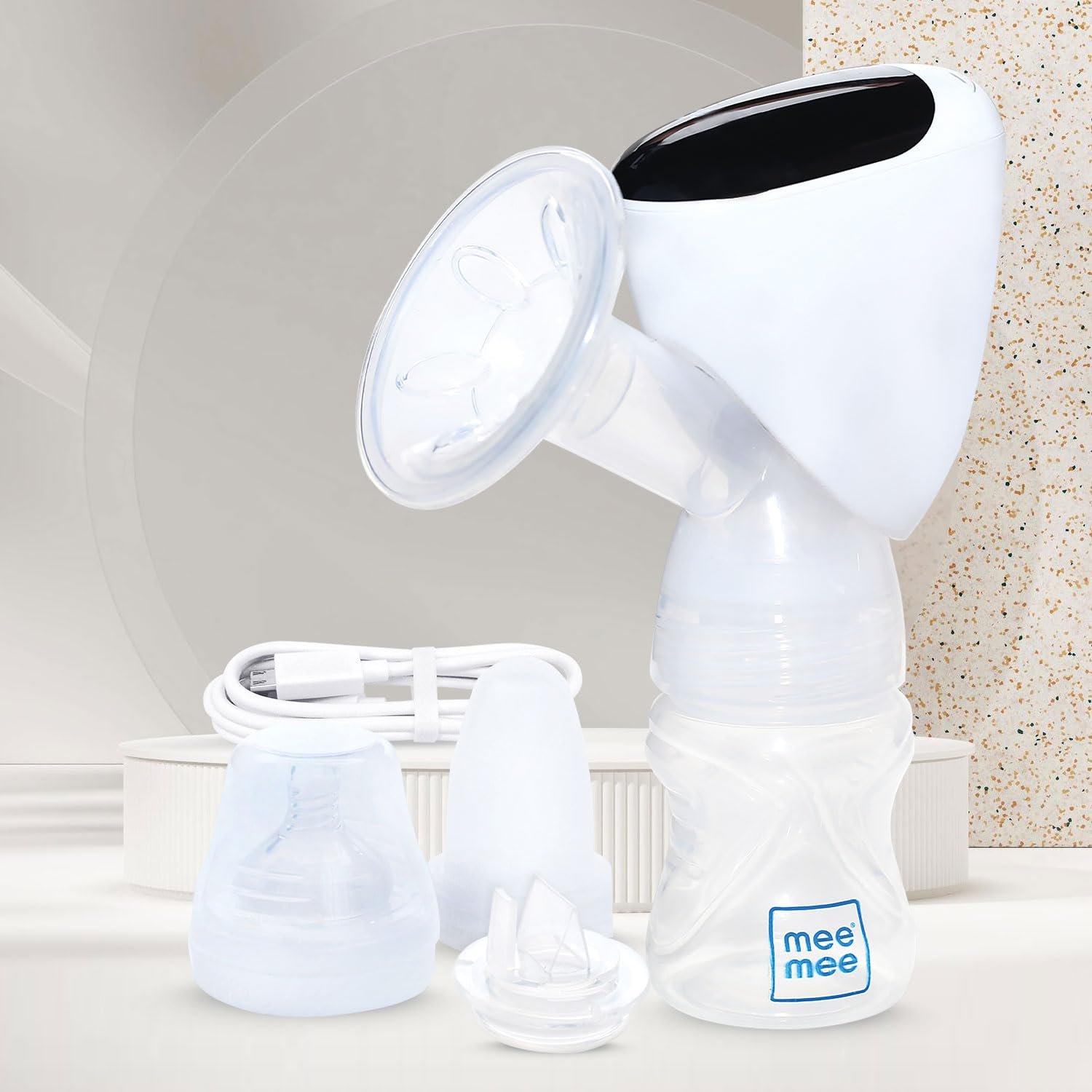 Mee Mee Advanced Digital Electric Breast Pump - 3 Modes for Gentle Massage, Effective Suction & Let-Down Stimulation - Ideal for Nursing & Breastfeeding - White