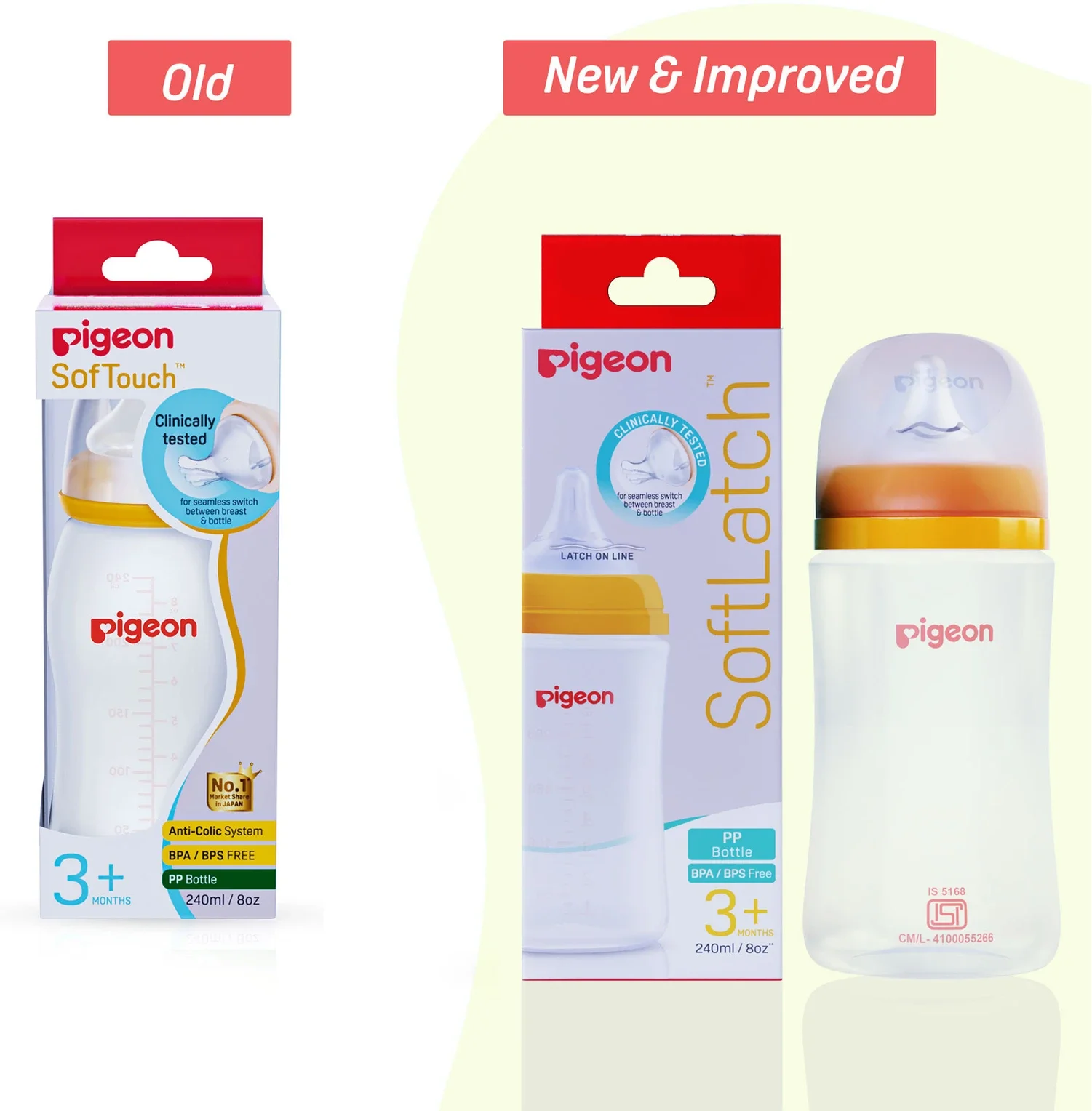 SOFTLATCH Wide Neck 3 Nursing Bottle 240 ml PP Bottle 79203