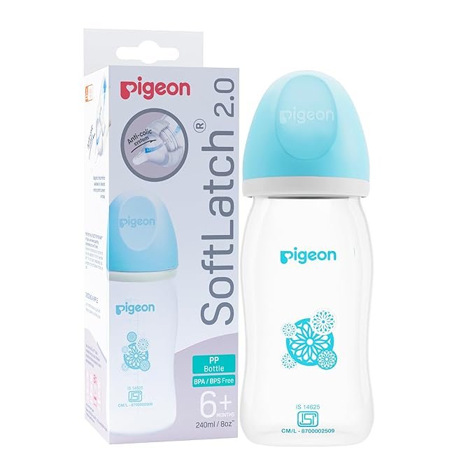 SoftLatch R 2.0 Wide Neck PP Baby Bottle 240ml 80590 | Blue Hood