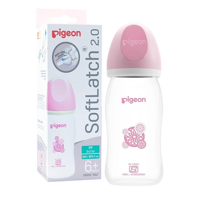 Pigeon SoftLatch R 2.0 Wide Neck PP Baby Bottle 240ml 80591 | Pink Hood