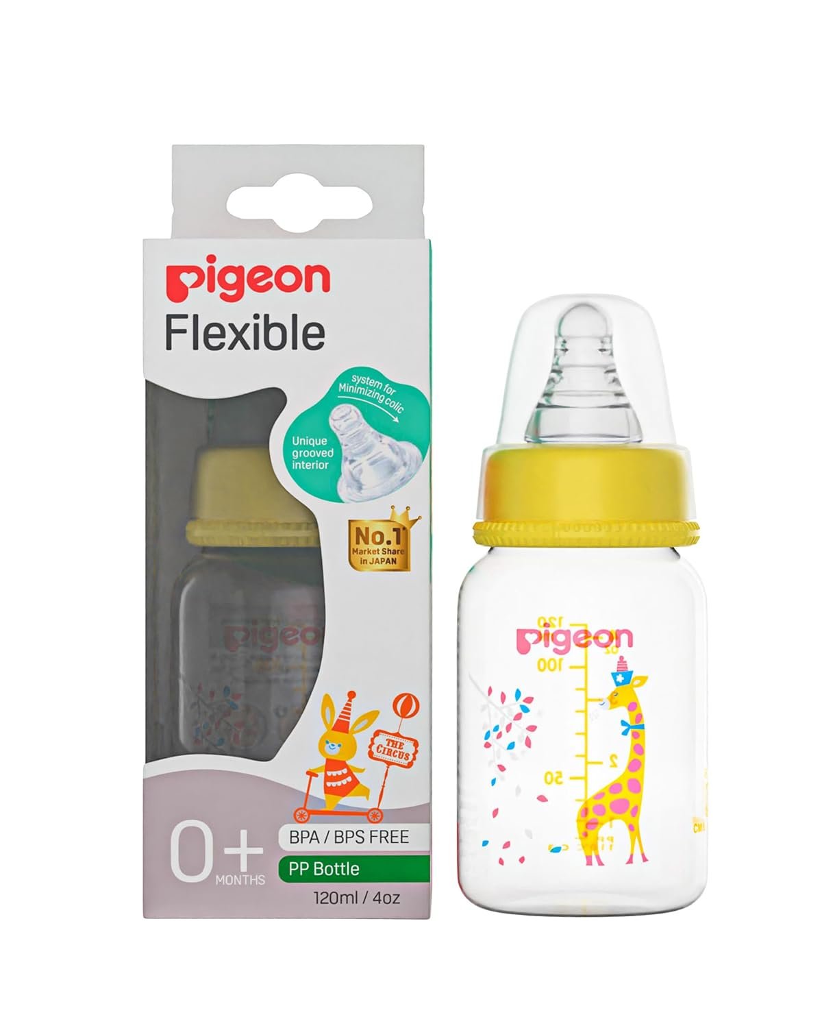 Peristaltic Clear Nursing Bottle RPP 120ml Giraffe Design