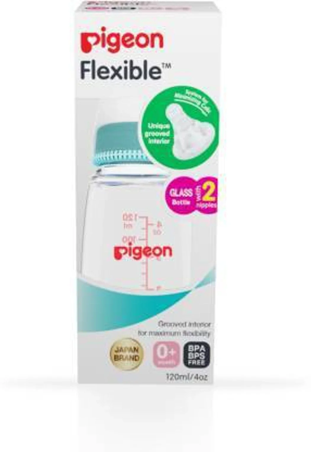 Glass Feeding Bottle 120ml with 2 Nipples S Size