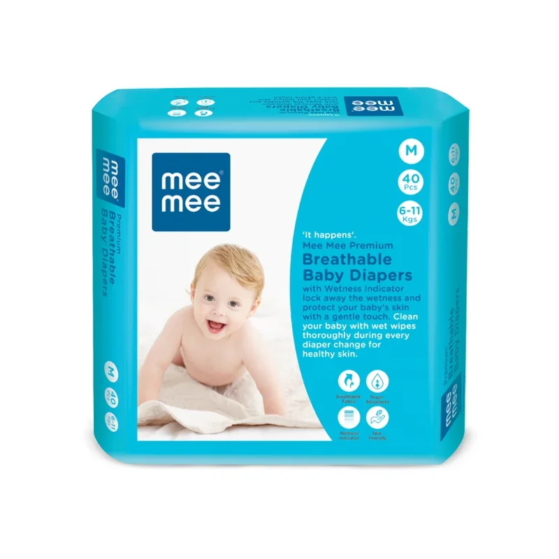 Breathable Baby Diapers with Wetness Indicator, Medium Size M, Pack of 40