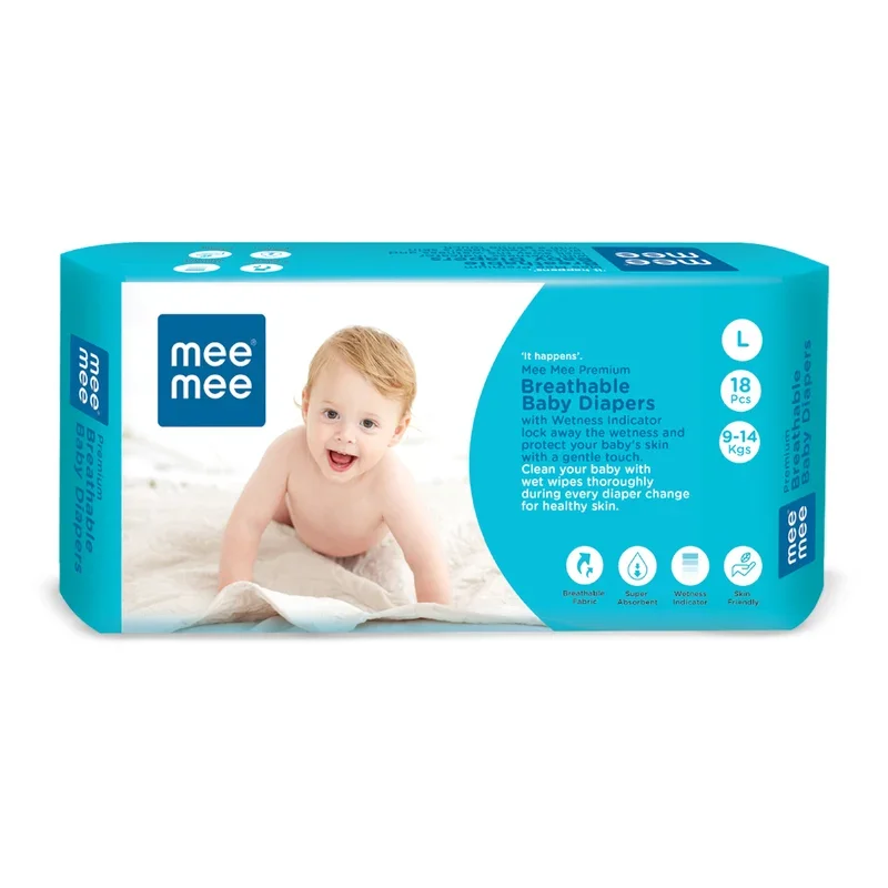 Breathable Baby Diapers with Wetness Indicator, Large Size L, Pack of 18