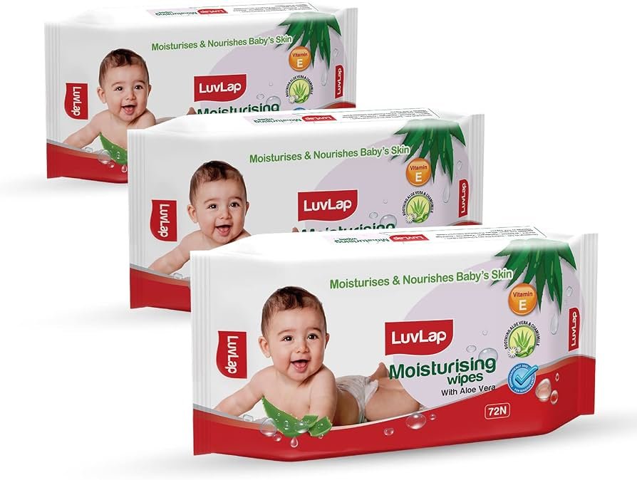 LuvLap Aloe Vera Baby Wipes with Lid 72s 2+1 Free Pack Gentle and Moisturising