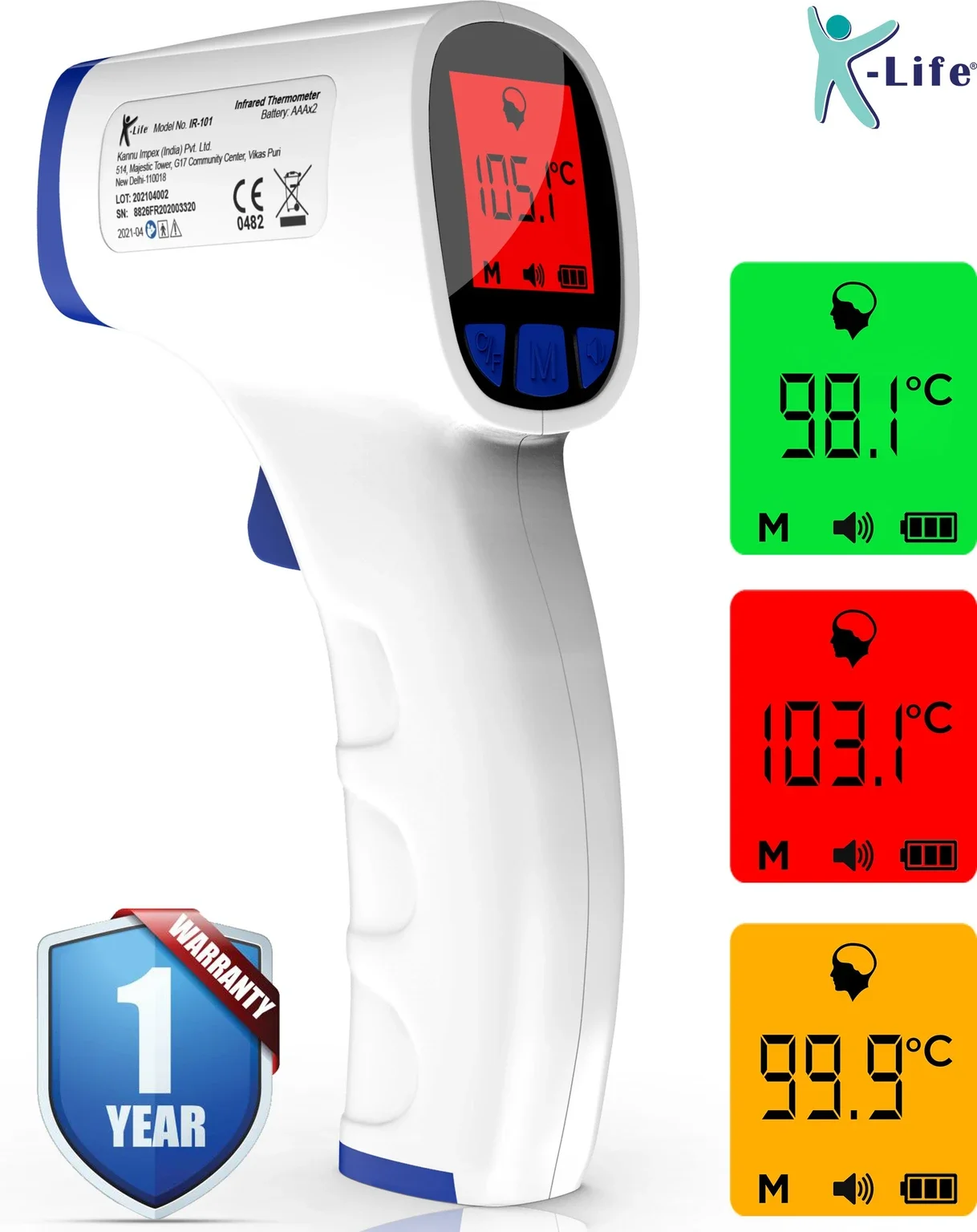 K-Life IR-101 Infrared Non-Contact Thermometer for Body Temperature